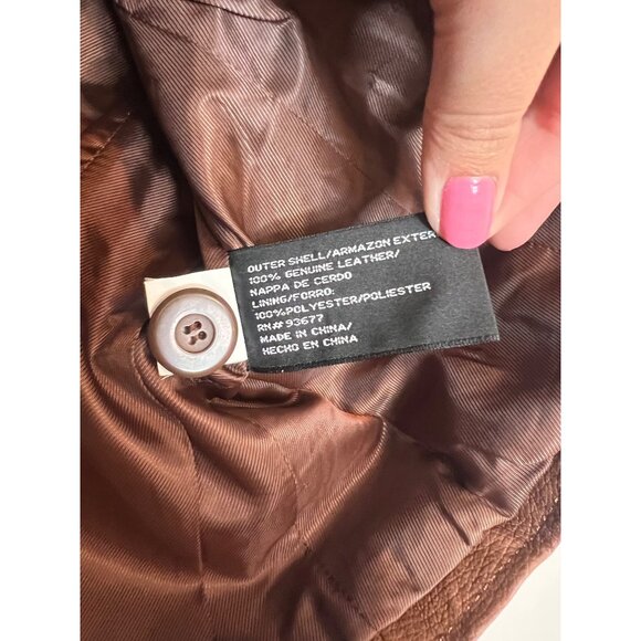 Vintage Womens Brown Leather Jacket With Hood & Zipper Front Closure Size S Genu - Picture 5 of 7